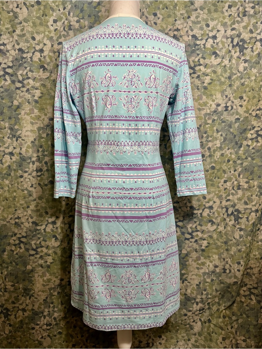 J. McLaughlin Printed Knit Dress Aqua & Lavender Pattern Size S - Picture 5 of 5